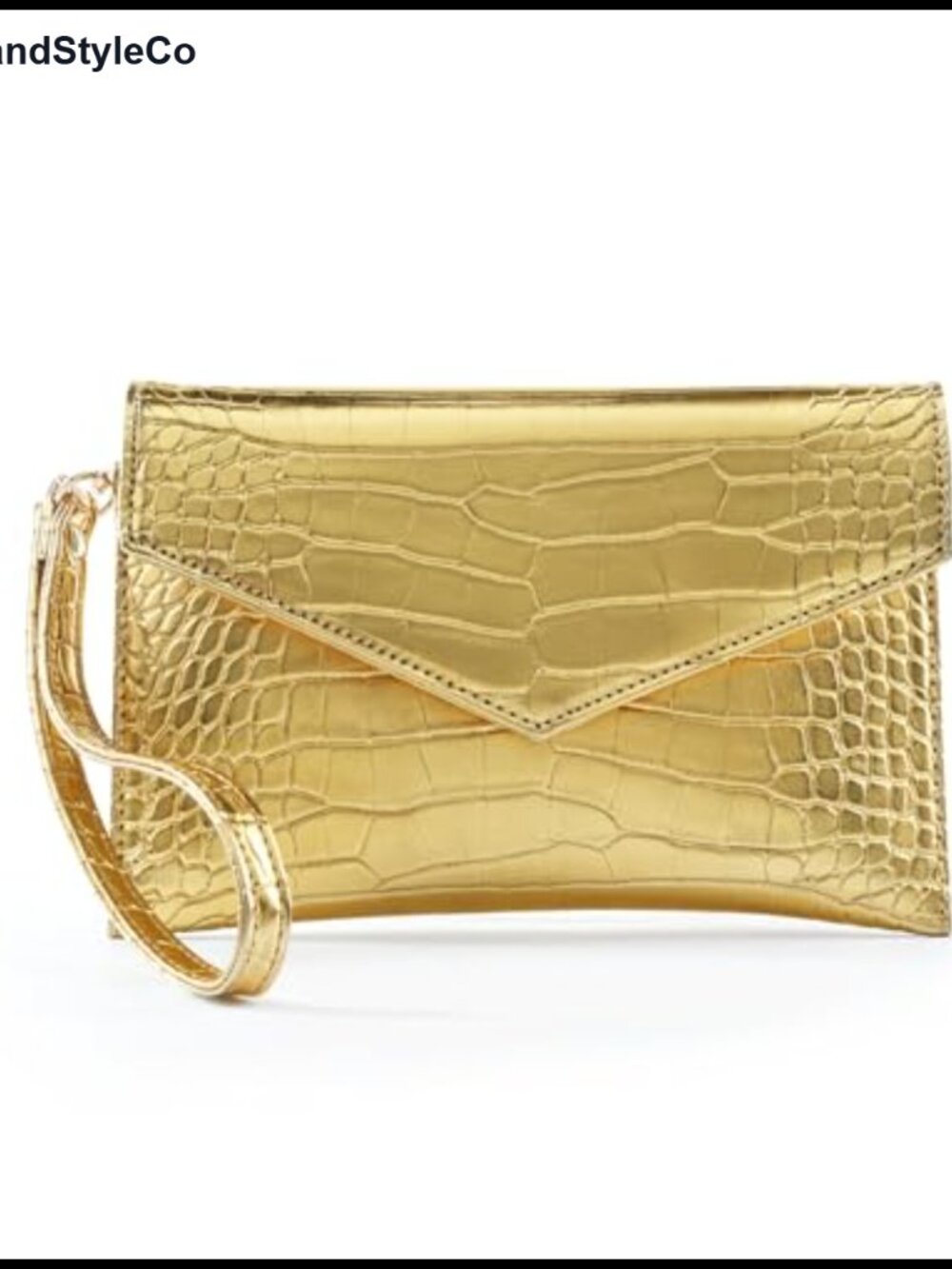 Metallic Crocodile Faux Leather Envelope Clutch with Wristlet Strap